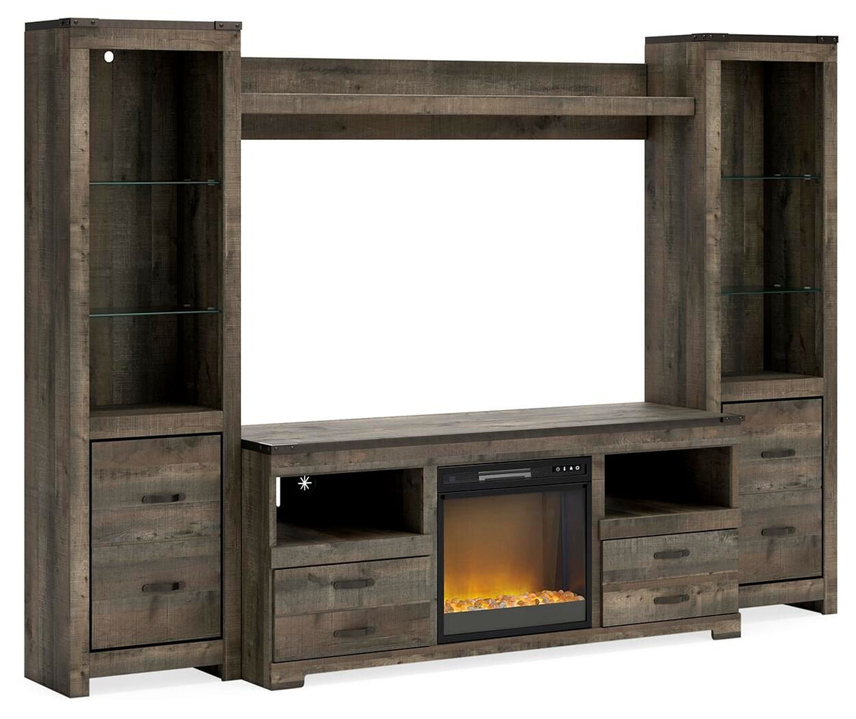 Trinell - 4-Piece Entertainment Center With 63" TV Stand And Glass/Stone Fireplace Insert - Brown by Ashley – Entertainment Centers