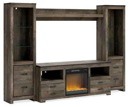 Trinell - 4-Piece Entertainment Center With 63" TV Stand And Glass/Stone Fireplace Insert - Brown by Ashley – Entertainment Centers