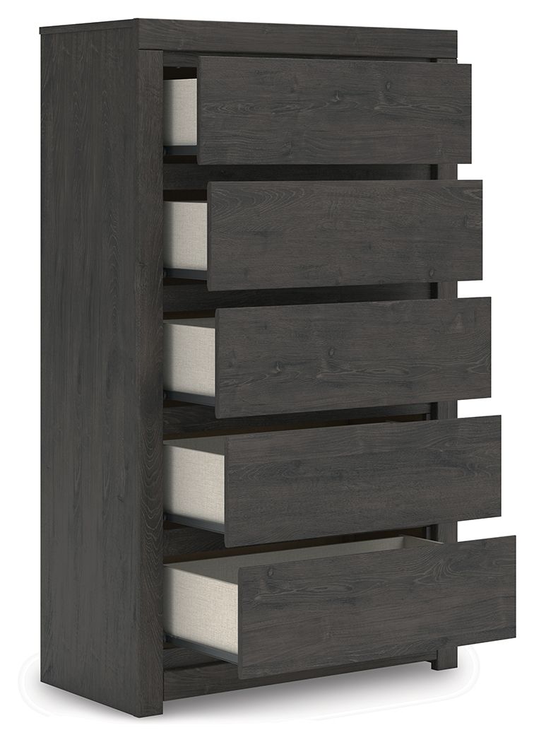 Fraluna - Five Drawer Chest - Charcoal by Ashley – view 2