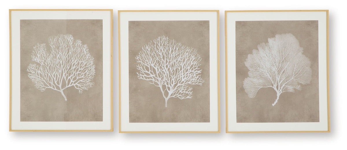 Hendridge - Wall Art Set (Set of 3) - Taupe / White by Ashley – Framed Print Sets