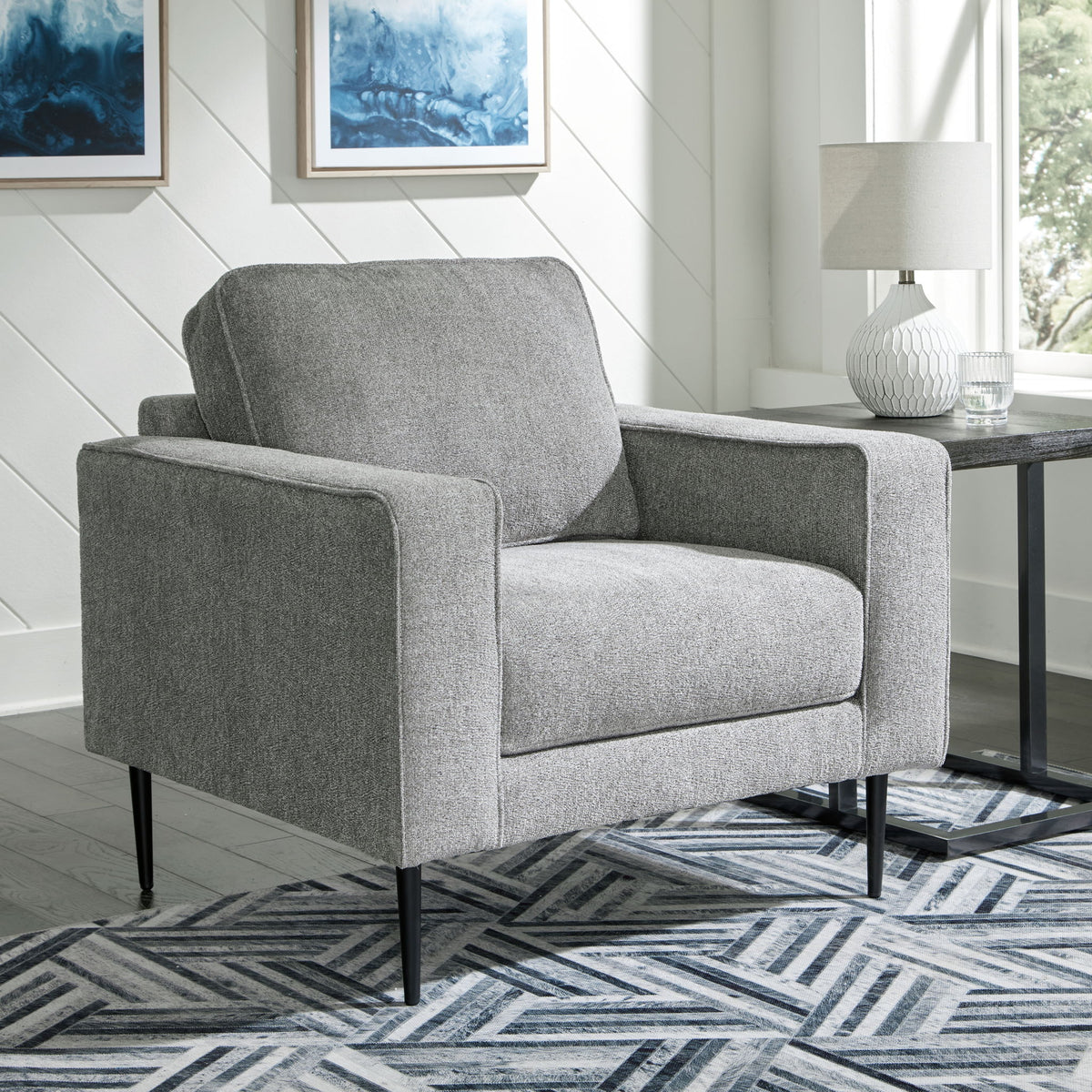 Hazela - 2 Pc. - Chair, Ottoman - Charcoal by Ashley – view 3