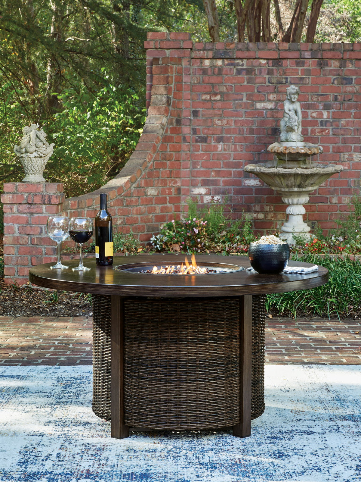 Monterey Point - Round Fire Pit Table - Dark Brown by Ashley – view 2