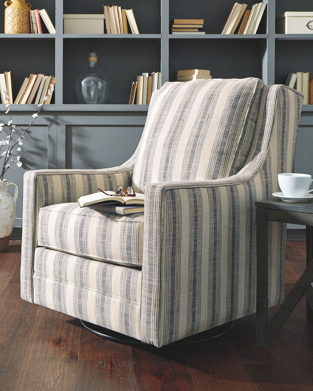 Kambria - Swivel Glider Accent Chair - Ivory / Black by Ashley – view 2