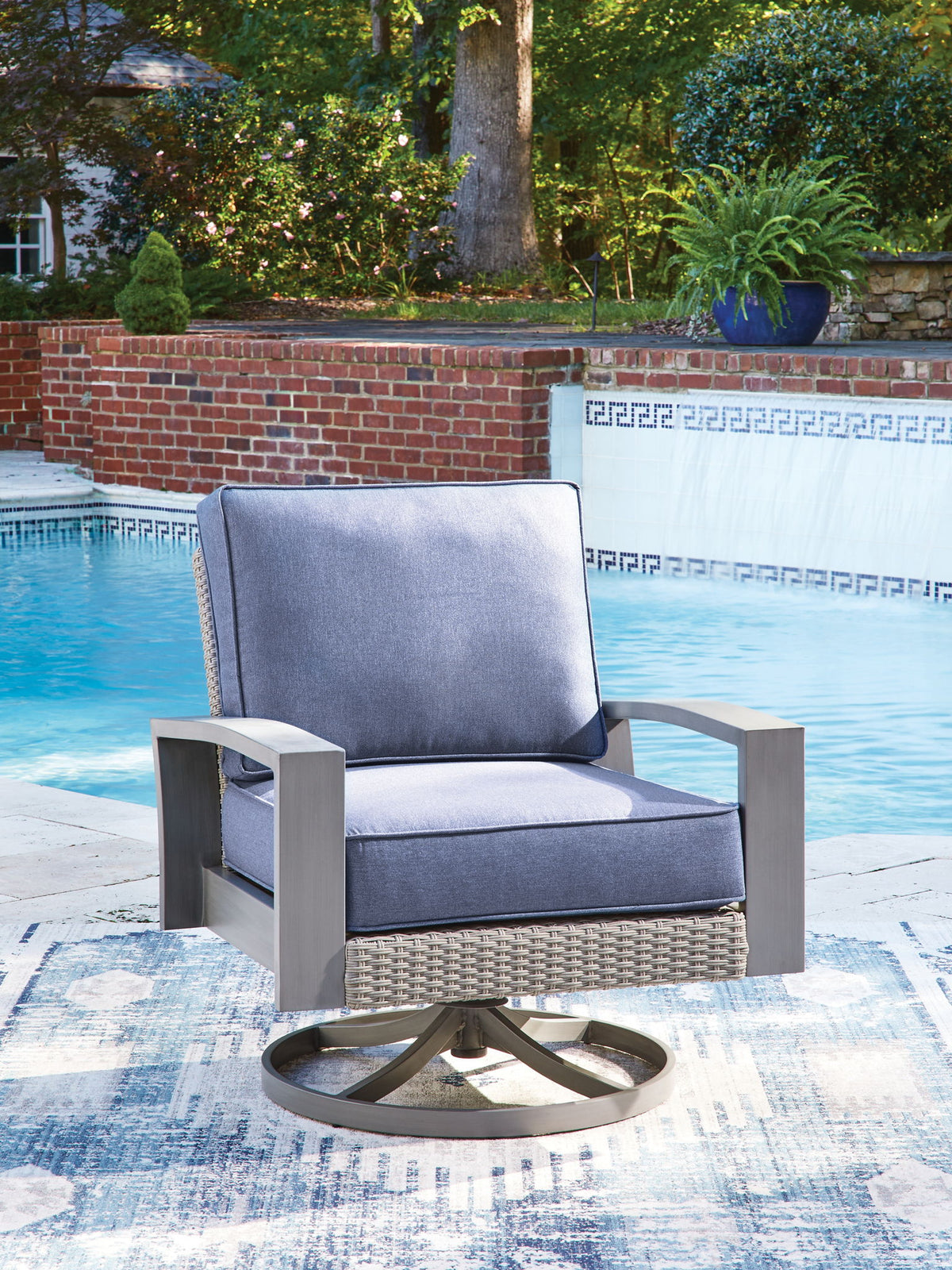 Half Moon Beach - Swivel Lounge With Cushion - Blue / Gray by Ashley – view 2