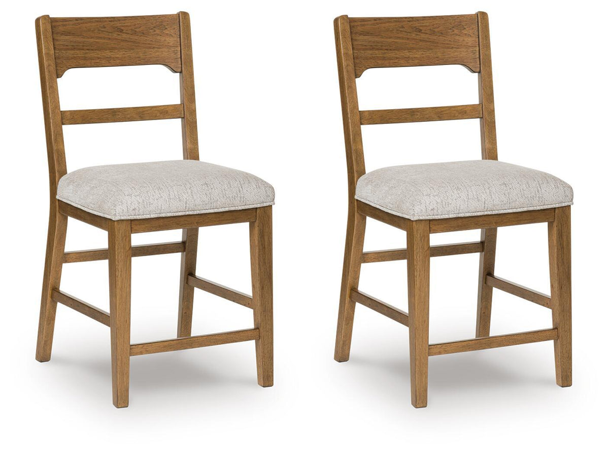 Cabalynn - Upholstered Barstool (Set of 2) - Oatmeal / Light Brown by Ashley – Stool Sets