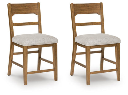 Cabalynn - Upholstered Barstool (Set of 2) - Oatmeal / Light Brown by Ashley – Stool Sets
