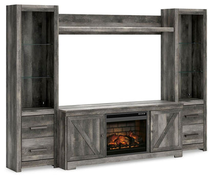 Wynnlow - Entertainment Center - TV Stand With Glass/Stone Fireplace Insert - Gray by Ashley – Entertainment Centers