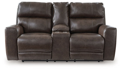 Crossplex - Power Reclining Loveseat / Console / Adjustable Headrest - Smoke by Ashley – Reclining Loveseats