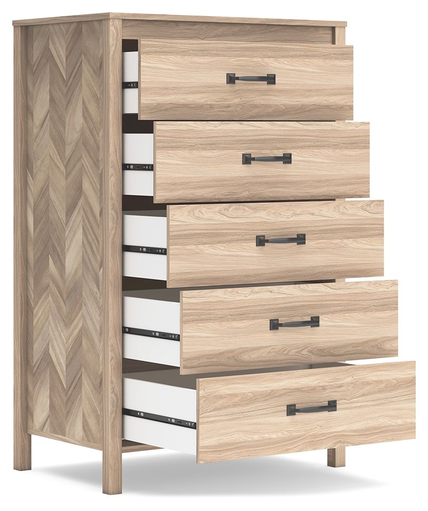 Battelle - Five Drawer Chest - Tan by Ashley – view 2