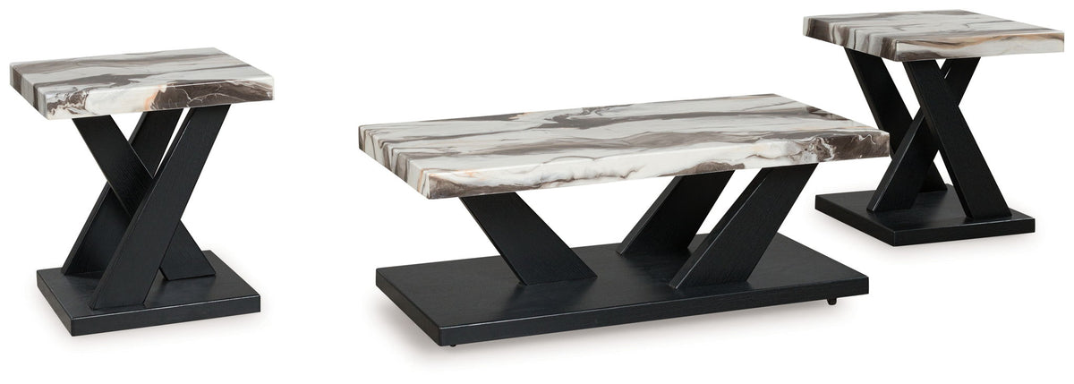 Cendill - Occasional Table Set (Set of 3) - Dark Brown / White / Black by Ashley – Table Sets