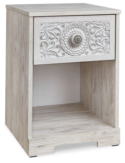 Paxberry - One Drawer Night Stand - Open Cubby - Whitewash by Ashley – Accent Nightstands