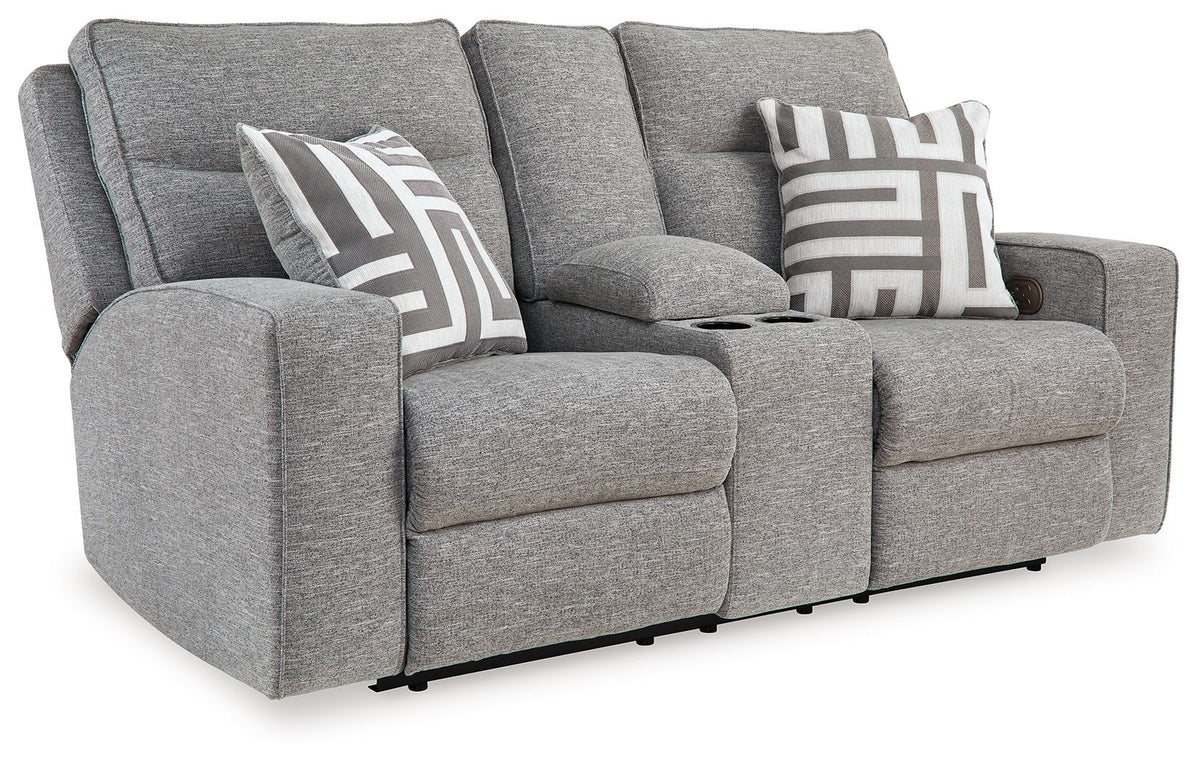 Biscoe - Power Reclining Loveseat With Console /Adj Headrest - Pewter by Ashley – Reclining Loveseats