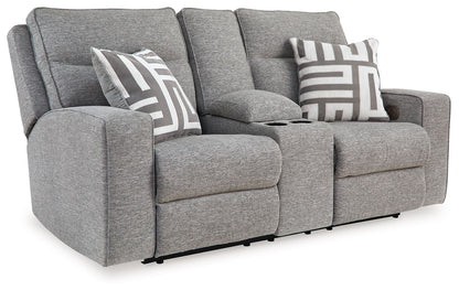 Biscoe - Power Reclining Loveseat With Console /Adj Headrest - Pewter by Ashley – Reclining Loveseats