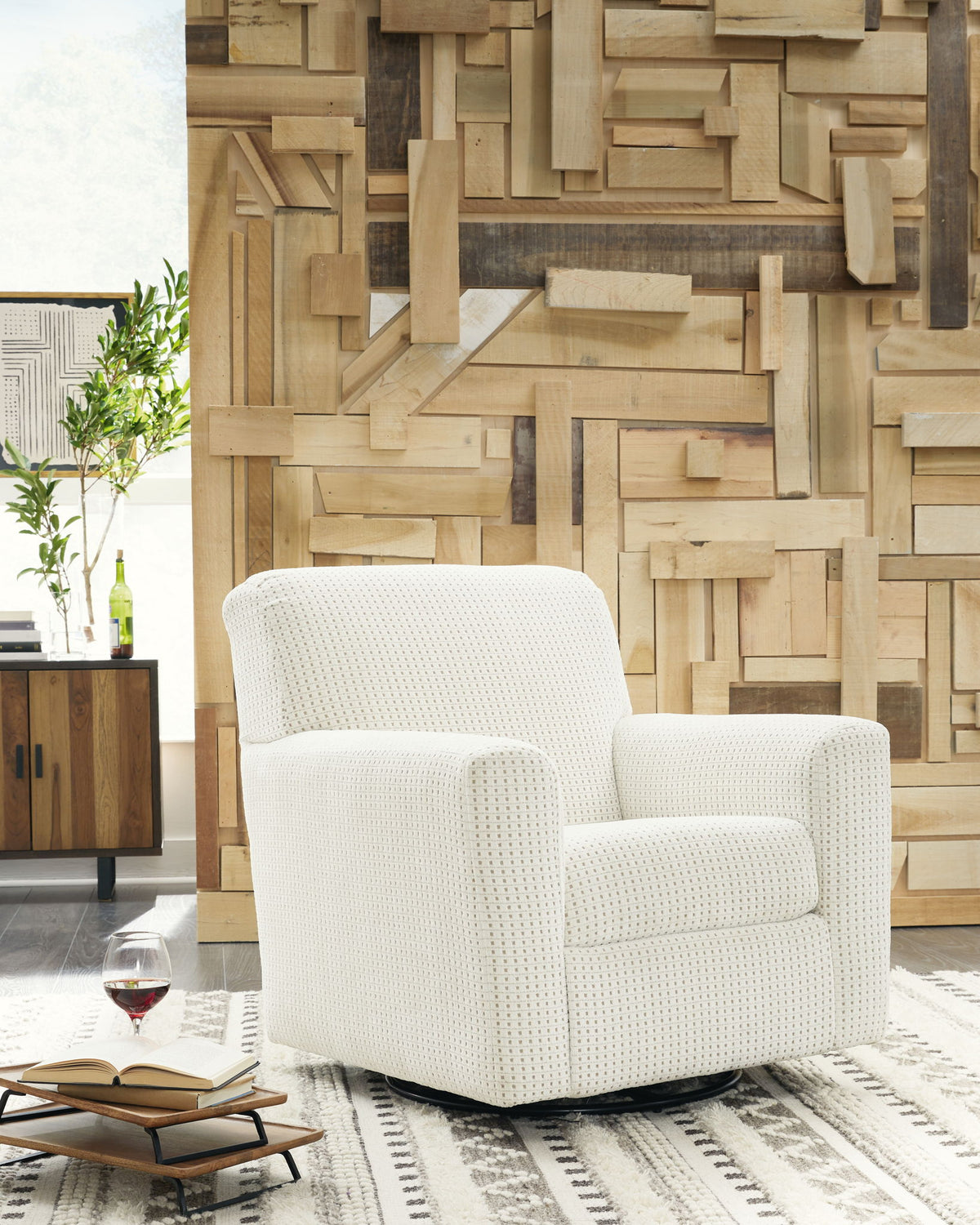 Herstow - Swivel Glider Accent Chair - Ivory by Ashley – view 4