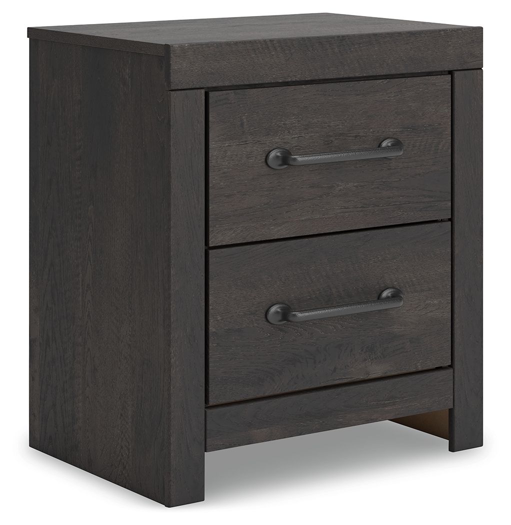 Hollivern - Two Drawer Night Stand - Dark Gray by Ashley – Nightstands w/ Charging Stations