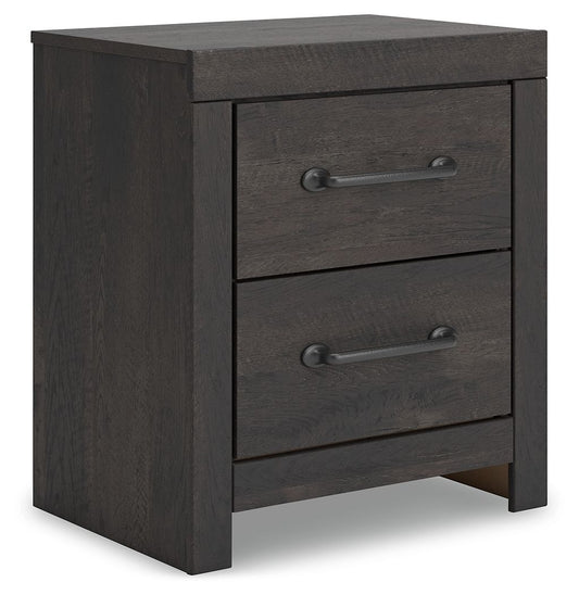 Hollivern - Two Drawer Night Stand - Dark Gray by Ashley – Nightstands w/ Charging Stations