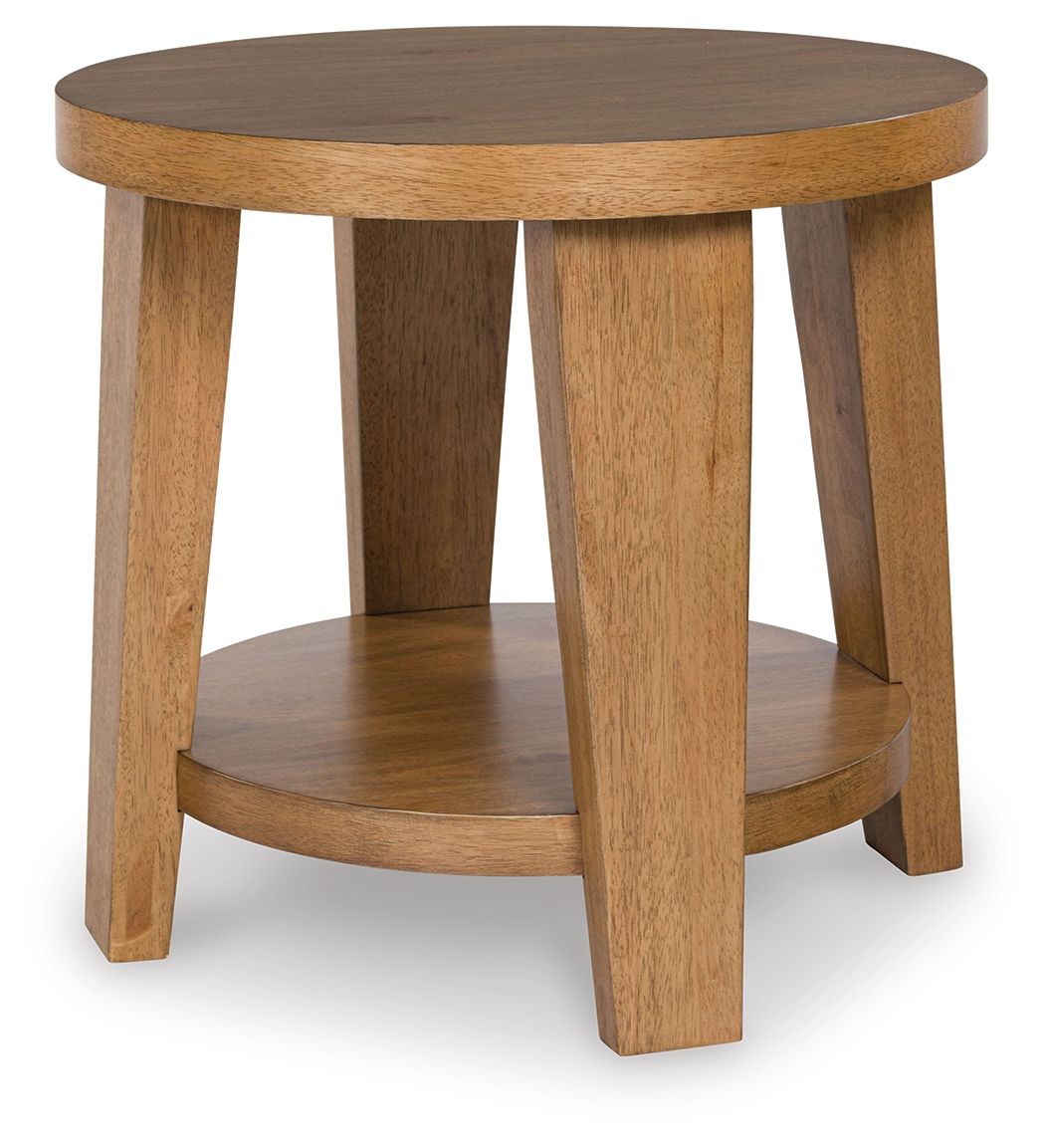 Kristiland - Round End Table - Light Brown by Ashley – End Tables
