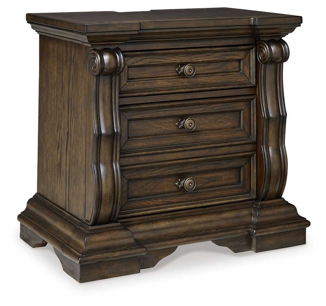 Maylee - Three Drawer Night Stand - Dark Brown by Ashley – Nightstands w/ Charging Stations