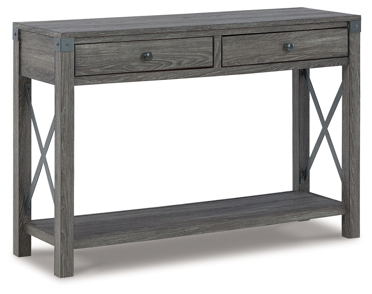 Freedan - Console Sofa Table - Grayish Brown by Ashley – Sofa Tables