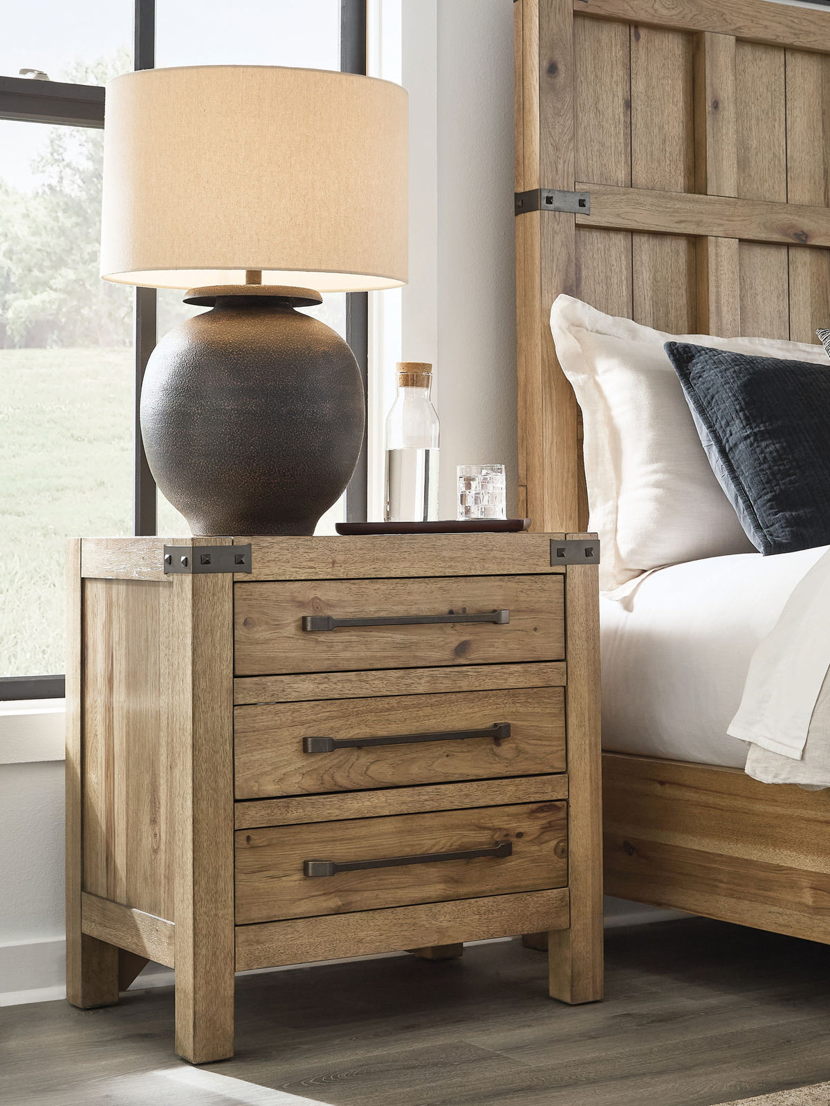 Ridgester - Three Drawer Night Stand - Light Brown – view 3