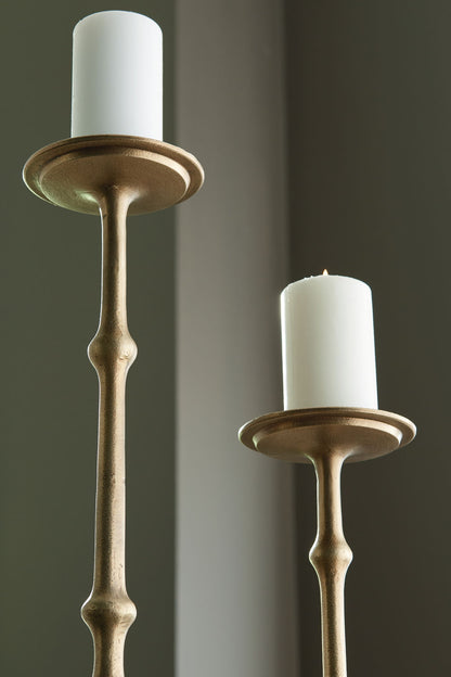 Larwick - Candle Holder Set (Set of 2) - Antique Brass Finish by Ashley – view 2