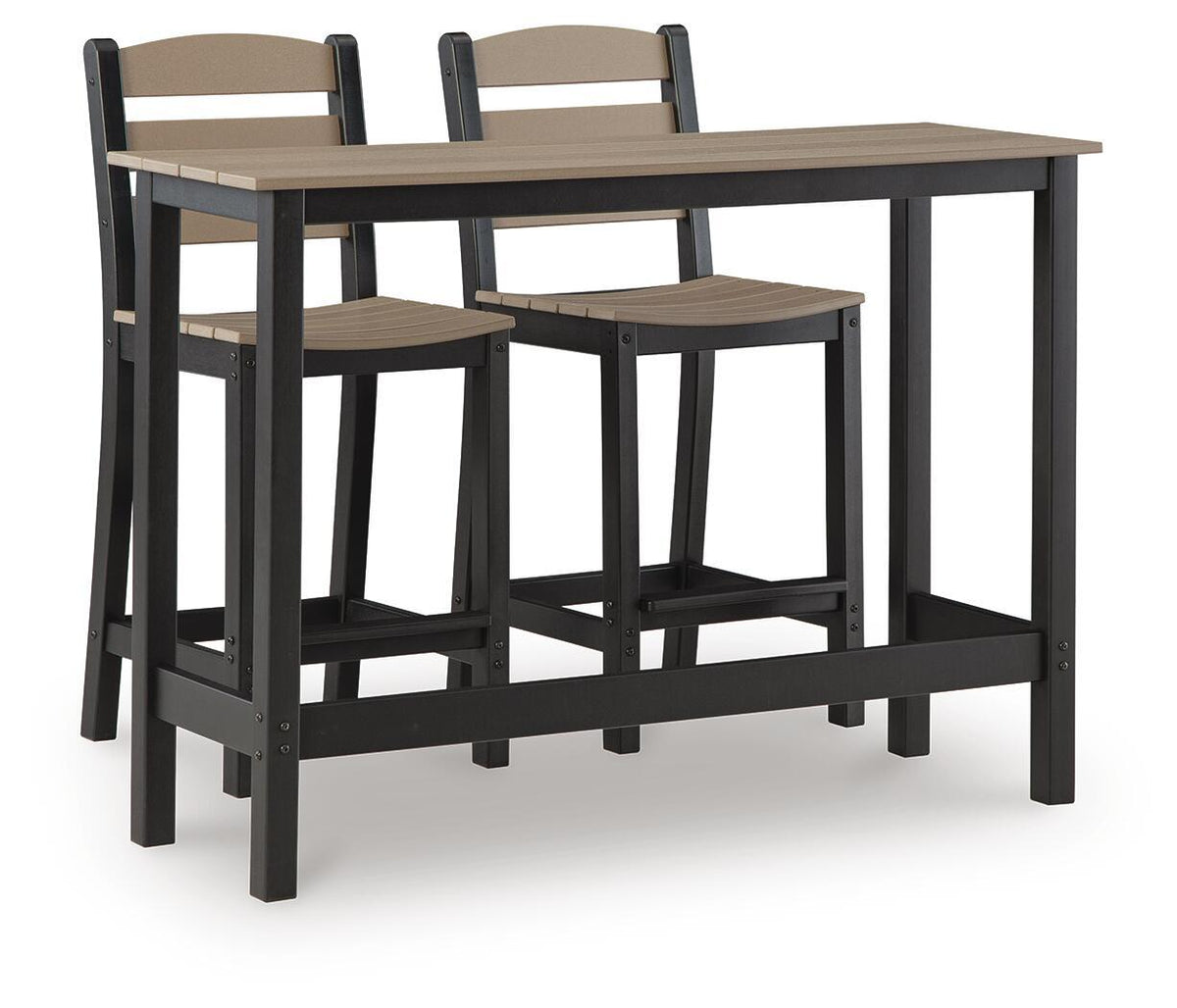 Shoreline Beach - Outdoor Counter Table And 2 Barstools (Set of 3) - Black / Beige by Ashley – 3 Piece Outdoor Sets