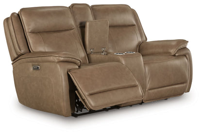 Glencroft - Power Reclining Loveseat With Console / Adjustable Headrest - Sahara by Ashley – Reclining Loveseats