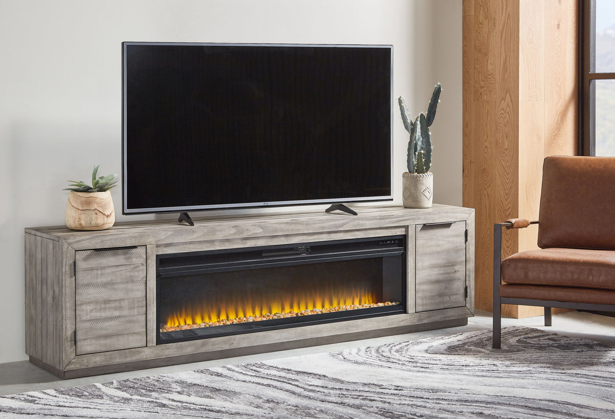 Naydell - 92" TV Stand With Wide Fireplace Insert - Gray by Ashley – view 2