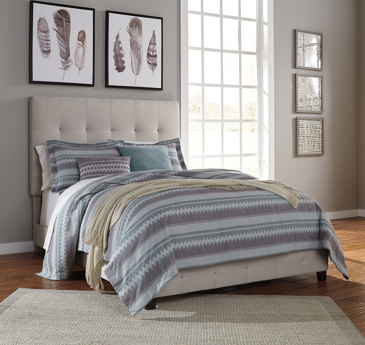 Culverbach - 5 Pc. - Dresser, Mirror, Queen Upholstered Bed, 2 Nightstands - Gray by Ashley – view 2