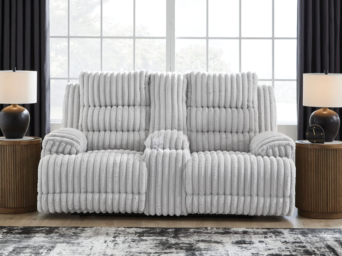 Rhines Falls - Double Reclining Power Loveseat With Console - Alloy by Ashley – view 3