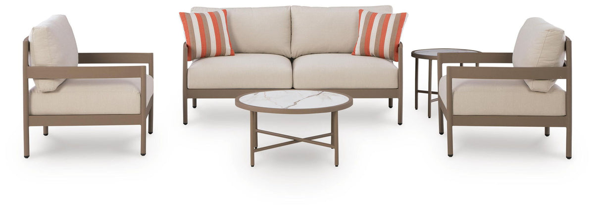 Bluff Trail - Loveseat, Lounge Chairs, Tables Set (Set of 5) - Beige by Ashley – 5 Piece Outdoor Sets