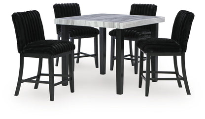 Mervannie - 5 Pc. - Counter Height Dining Table And 4 Barstools - Gray / Black
