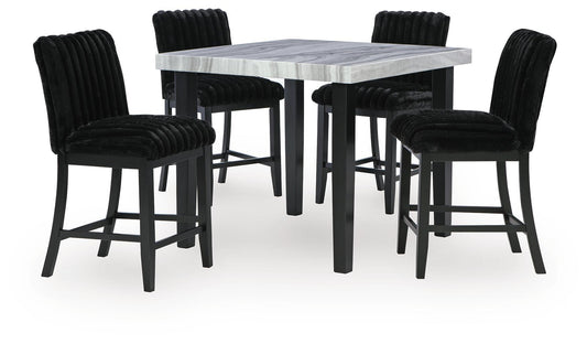 Mervannie - 5 Pc. - Counter Height Dining Table And 4 Barstools - Gray / Black – 5 Piece Dining Room Sets