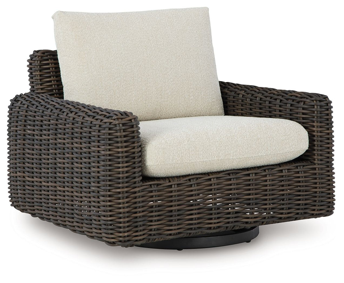 Kimora - Swivel Glider Lounge With Cushion - Beige / Dark Brown by Ashley – Swivel Chairs