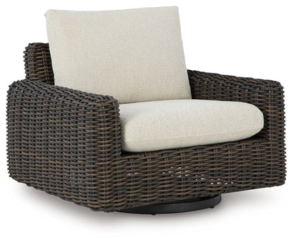 Kimora - Swivel Glider Lounge With Cushion - Beige / Dark Brown by Ashley – Swivel Chairs