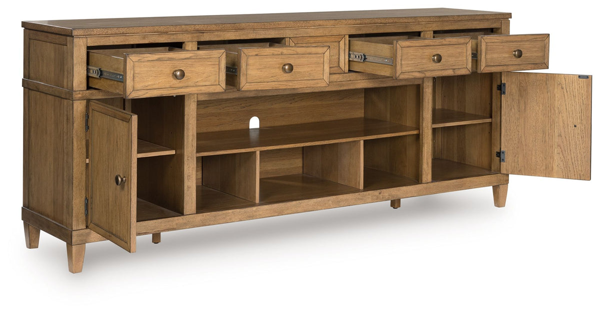 Sharlance - XL TV Stand With Fireplace Option - Light Brown by Ashley – view 2