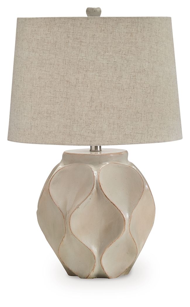 Edselham - Paper Table Lamp - Distressed Cream by Ashley – Table Lamps
