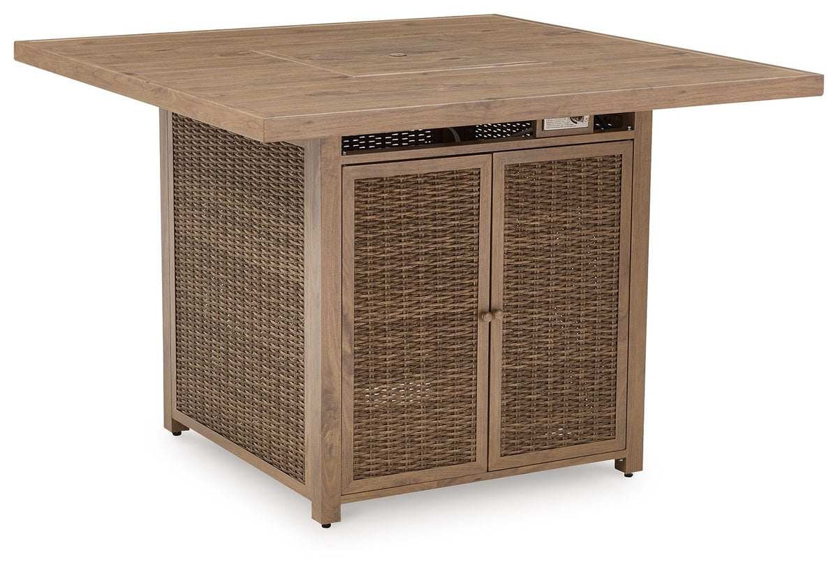 Walton Bridge - Square Bar Table With Fire Pit - Driftwood by Ashley – Bar Tables