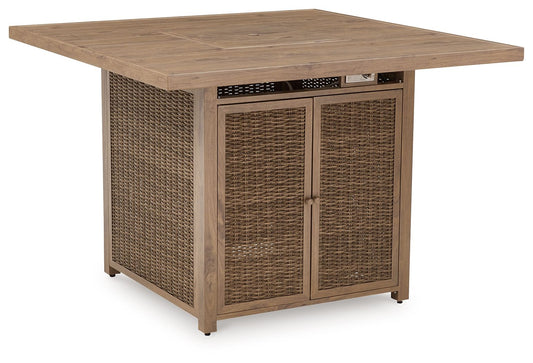 Walton Bridge - Square Bar Table With Fire Pit - Driftwood by Ashley – Bar Tables