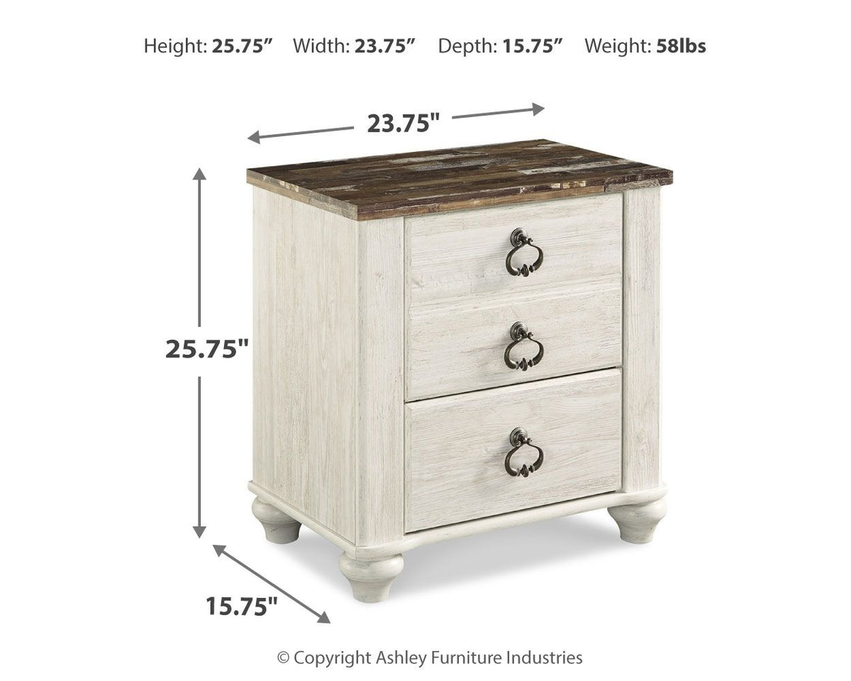 Willowton - Two Drawer Night Stand - Brown / Beige / White by Ashley – view 2