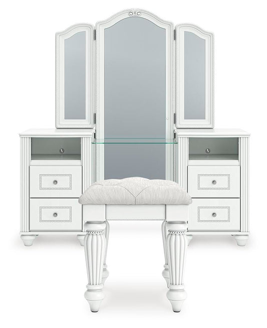 Kozlani - 3 Pc. - Vanity, Mirror And Stool - White – 3 Piece Bedroom Sets