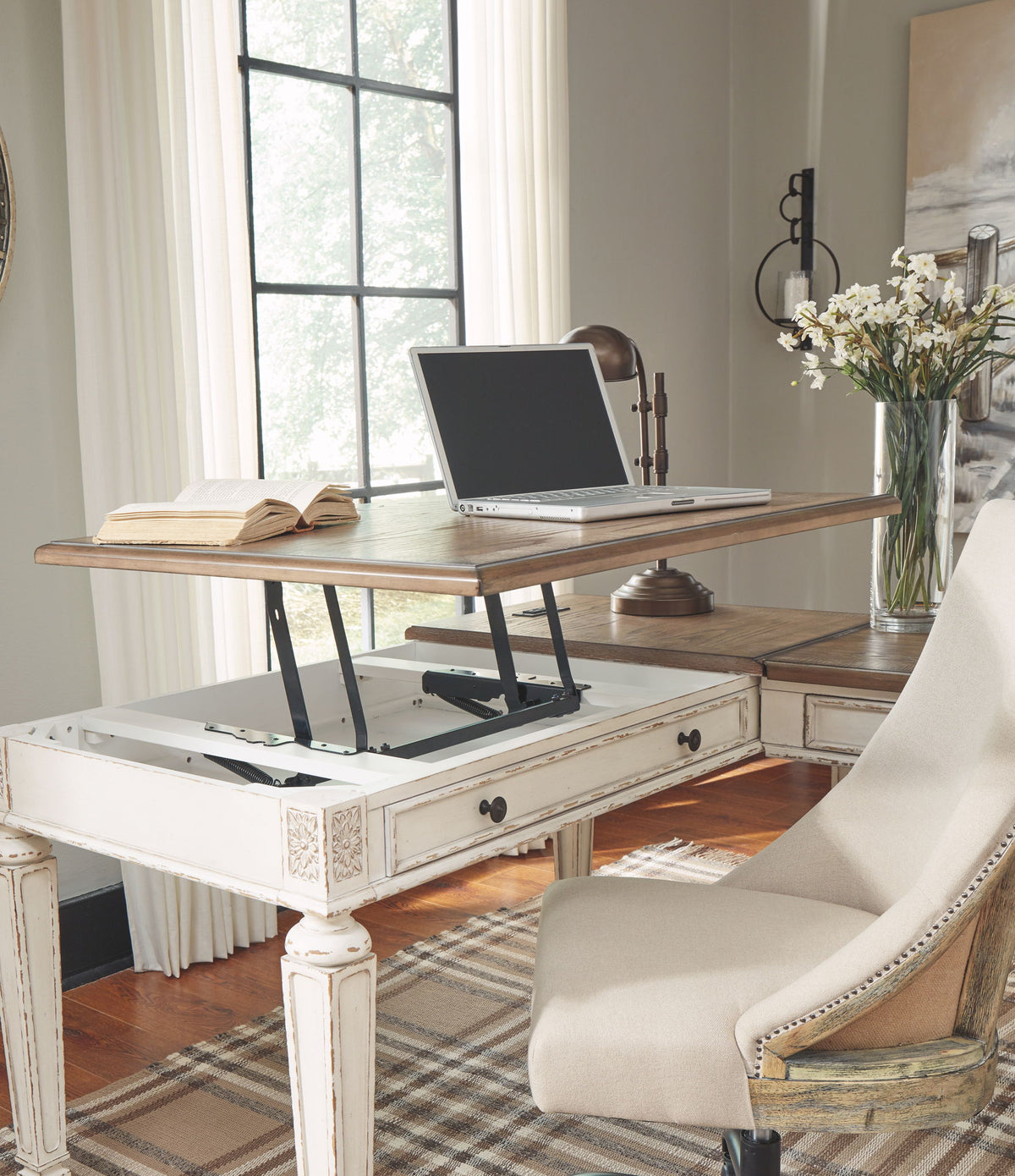 Realyn - L Shaped Desk With Lift Top - White / Brown by Ashley – view 2
