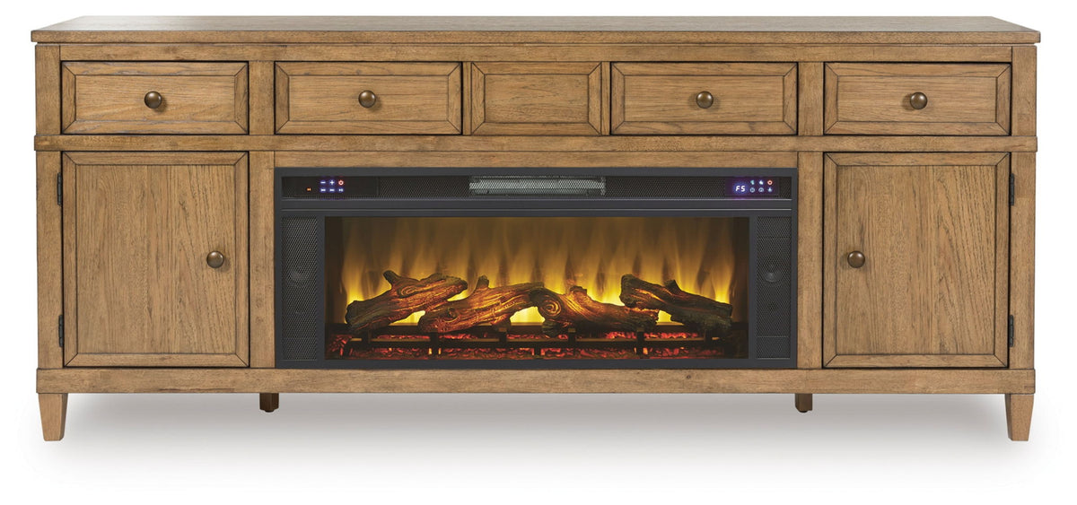 Sharlance - 81" TV Stand With Electric Infrared Fireplace Insert - Light Brown by Ashley – view 2