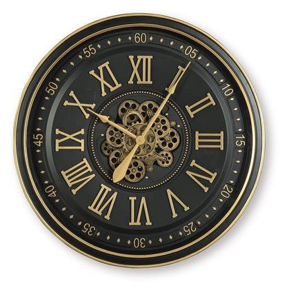 Dairton - Wall Clock - Black / Gold Finish by Ashley – Wall Clocks