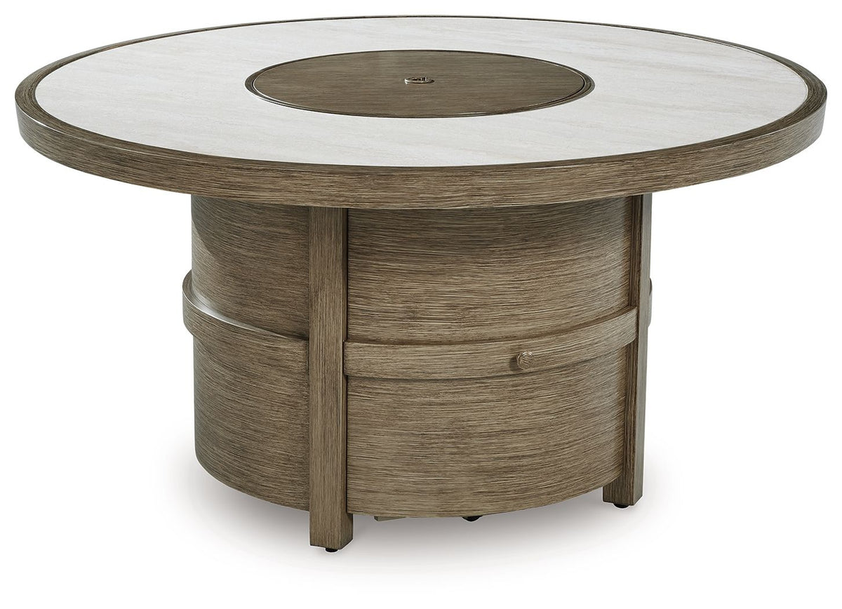 Rainier Ranch - Round Fire Pit Table - Beige by Ashley – Fire Pits