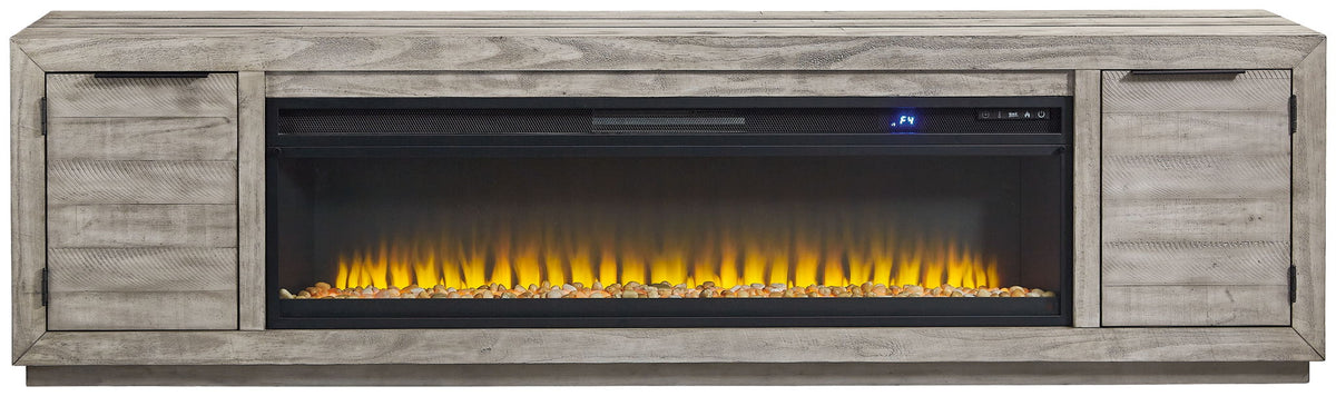 Naydell - 92" TV Stand With Wide Fireplace Insert - Gray by Ashley – view 3