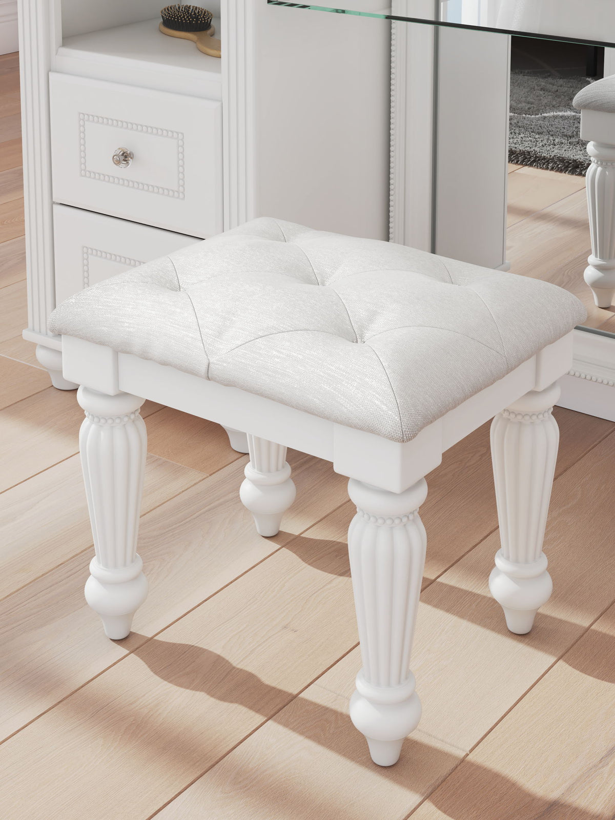 Kozlani - Vanity Upholstered Stool - White by Ashley – view 2