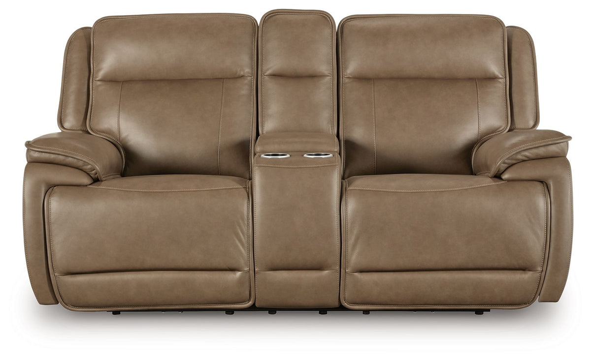 Glencroft - Power Reclining Loveseat With Console / Adjustable Headrest - Sahara by Ashley – view 2