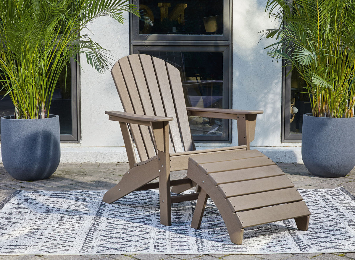 Sundown Treasure - 2 Pc. - Adirondack Chair And Ottoman - Driftwood by Ashley – 2 Piece Outdoor Sets