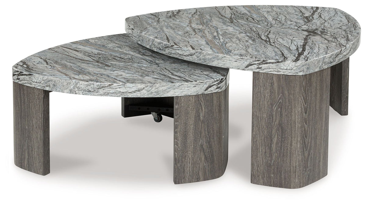 Surmour - Stacked Cocktail Table - Gray / Brown by Ashley – Nesting Tables